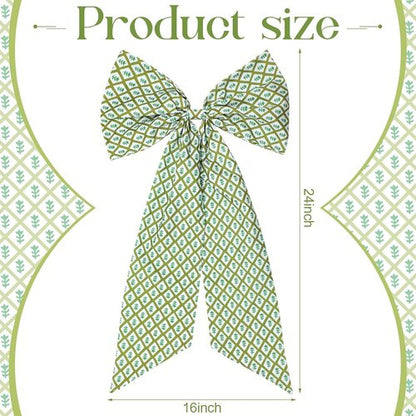 HunnmingRe Christmas Wreath Sash - 2 Pcs Green Block Print Bow | 24 x 16 Inch Holiday Decor