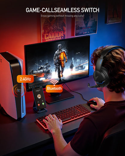 Acer 2.4GHz Flex Wireless Gaming Headset | Non-Stop 100H Battery | Dynamic 50mm Drivers | Clear Voice Mic | Bluetooth5.3, 3.5mm | Gaming Headphones for PC, PS4, PS5