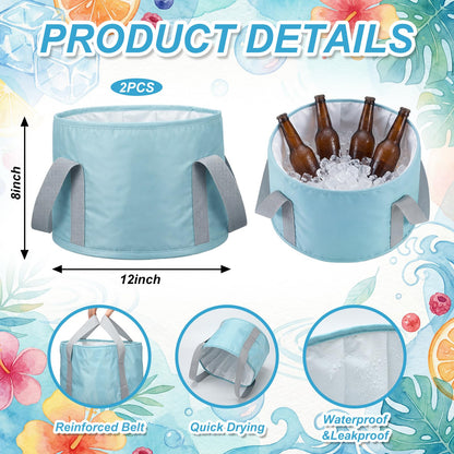 Reallnaive 2 Pcs Cooling Ice Bucket for Parties 15L Large Folding Cooler Capacity Foldable Ice Bucket with Storage Bag for Summer Party Keeping Drinks Tube for Cold or Warm for Camping Beach(Blue)