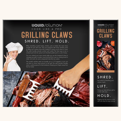 Premium 18/8 Stainless Steel Meat Shredder Claws with Wooden Handles – Effortlessly Shred, Pull & Serve Pork, Turkey, Chicken & Brisket – Perfect BBQ Gift Idea