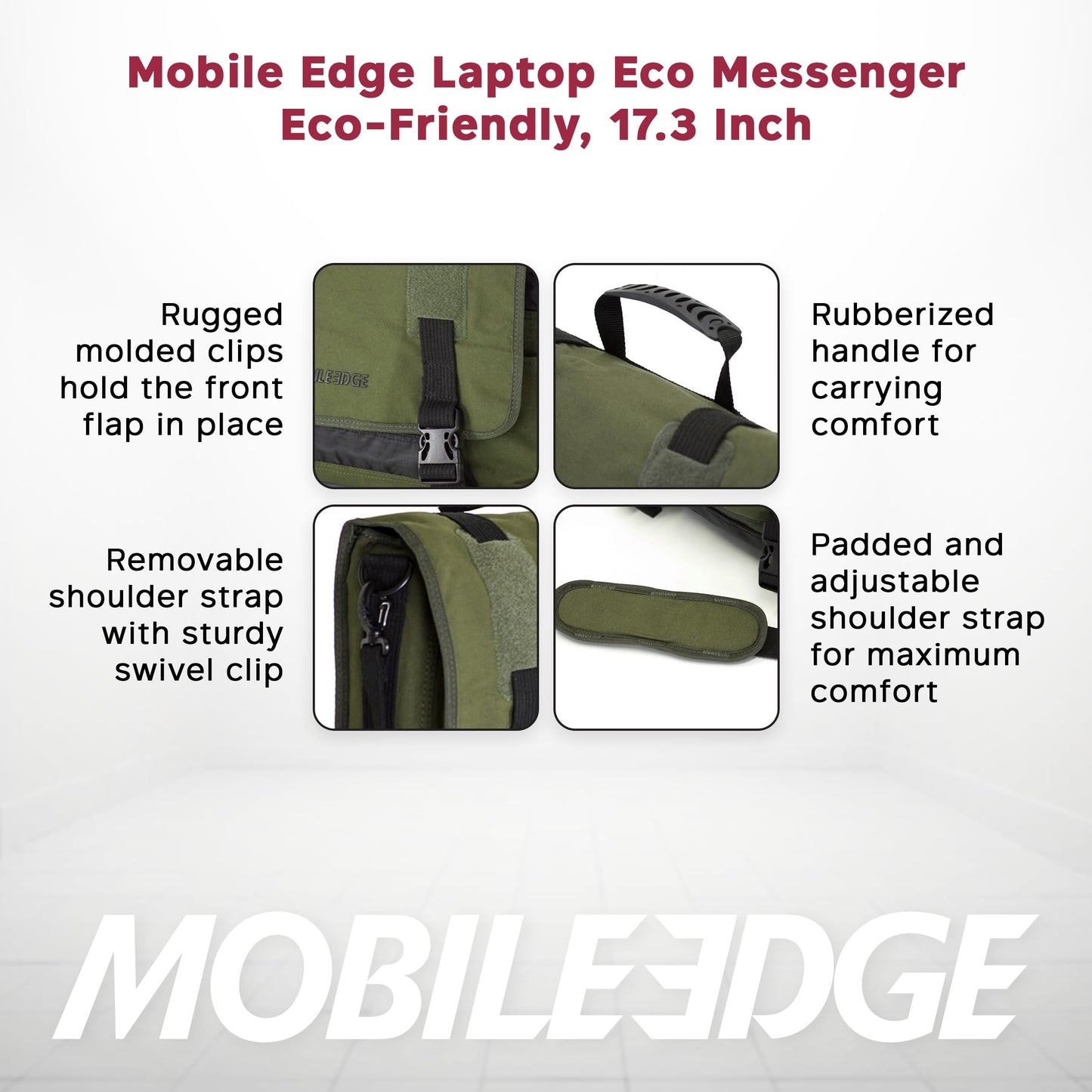 Mobile Edge ECO Laptop Messenger Bag for Men and Women, Fits Up To 17.3 Inch Laptops, Travel Work Computer Bag, Cotton Canvas, Padded Pockets, Black
