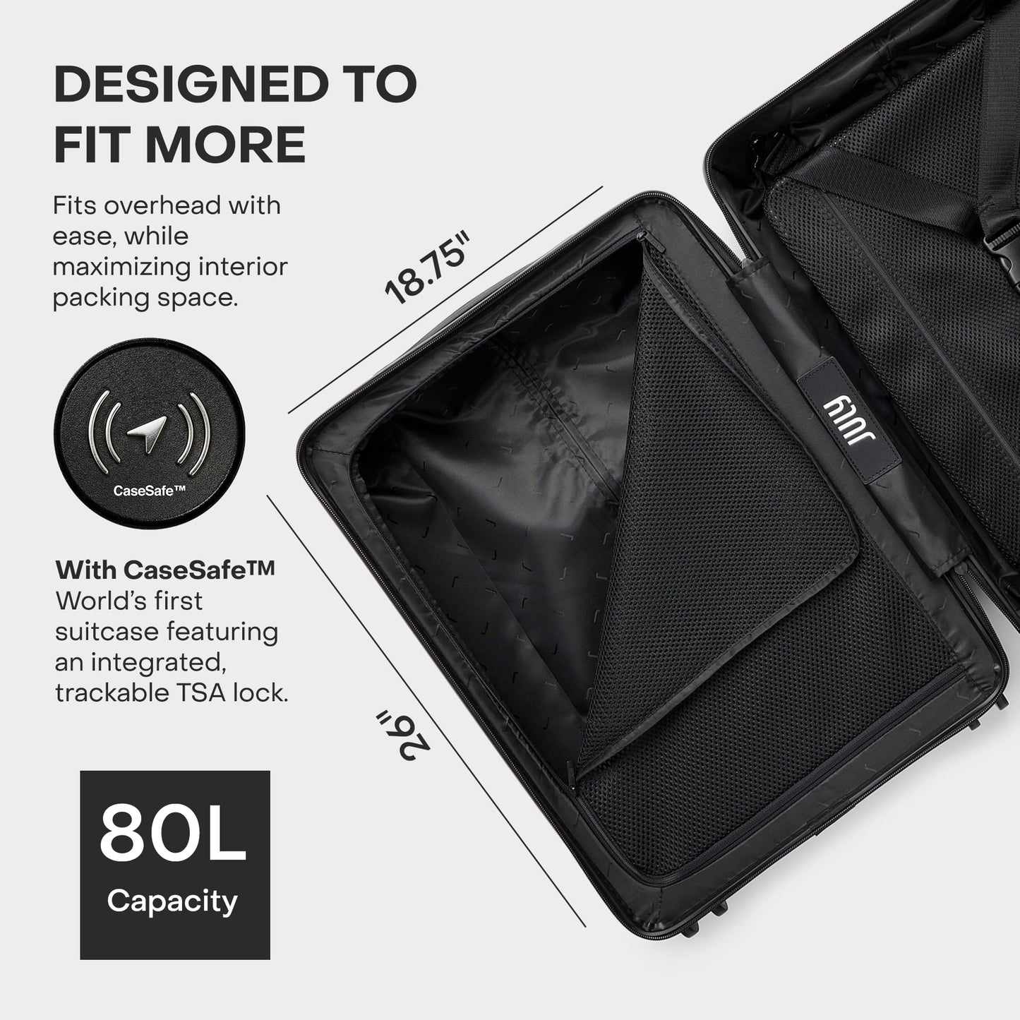 July Checked with CaseSafe - 24.5" Built in Tracking, Airline Approved Check In Luggage with Wheels, Spinner Suitcase for Men & Women - Rolling Suitcase, Spinner Wheels, Y-Strap - Dark Brown