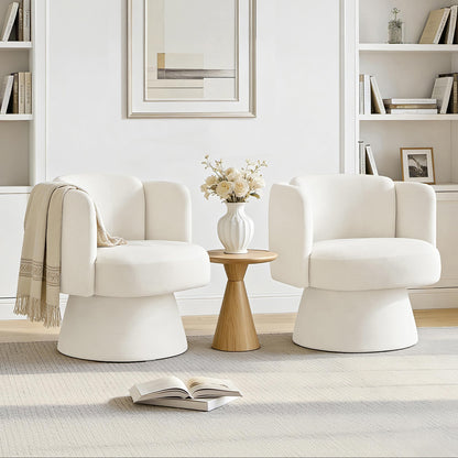 Swivel Barrel Chair Set of 2,360° Accent Chairs with Round Backrest,Upholstered Lounge Chair for Vanity,Living Room,Bedroom,Reading Nook,Linen