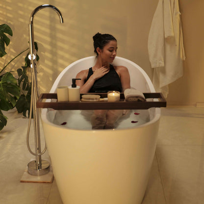 67" Luxury Freestanding Bathtub - Deep Soak Acrylic Tub for Master Bathroom, Modern Standalone Shower Tub with Overflow Drain, Non-Slip Flat Bottom Design, Spa Experience at Home,cUPC Certified