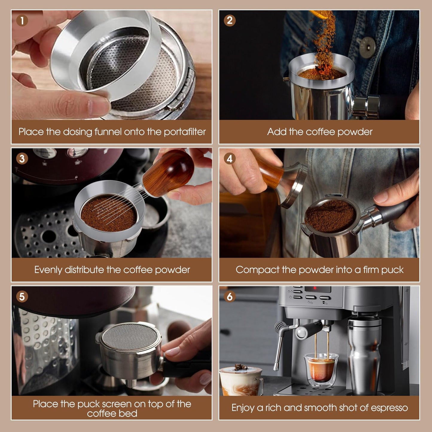 Reoszeank 51mm Espresso Accessories Kit, WDT Tool, Dosing Funnel and Puck Screen Set, 316 Stainless Steel Needle Coffee Distribution Stirrer Fits Delonghi 51 mm Espresso Machines and Portafilter