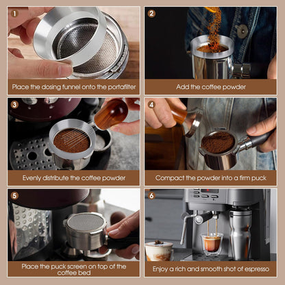 Reoszeank 51mm Espresso Accessories Kit, WDT Tool, Dosing Funnel and Puck Screen Set, 316 Stainless Steel Needle Coffee Distribution Stirrer Fits Delonghi 51 mm Espresso Machines and Portafilter