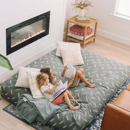 CordaRoy's Chenille Bean Bag Chair, Convertible Chair Folds from Bean Bag to Lounger, As Seen on Shark Tank, Moss - Queen Size