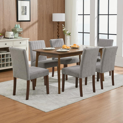 Garvee Upholstered Dining Chairs Set of 4, Button Tufted Parsons Chairs with Wood Legs and Padded Seat, Modern Fabric Side Chairs for Dining Room Kitchen Farmhouse Hotel, Gray