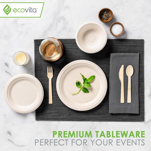 100% Bamboo Forks Spoons Knives Cutlery Combo Set - 380 Large Compostable Disposable Utensils (7 in.) Eco Friendly Durable and Tree Free Alternative to Wooden Silverware with Convenient Tray