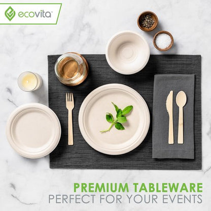100% Bamboo Forks Spoons Knives Cutlery Combo Set - 380 Large Compostable Disposable Utensils (7 in.) Eco Friendly Durable and Tree Free Alternative to Wooden Silverware with Convenient Tray