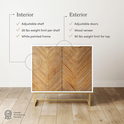 Nathan James Enloe Modern Storage Free Standing Accent Cabinet TV Stand with Doors in a Rustic Pine Wood Finish and Gold Metal Base for Hallway, Entryway or Living Room, Brown/White/Gold, Set of 2