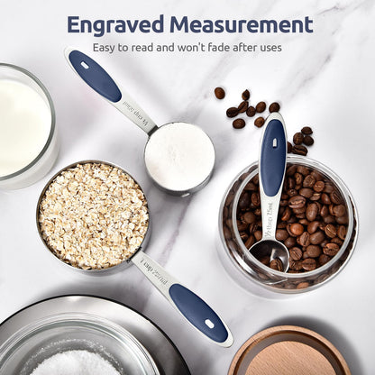 U-Taste Measuring Cups and Spoons: Food Grade 18/8 Stainless Steel 12 Pieces Metal Stacking Kitchen Baking Cooking Measure Set with Strengthened Weld Joints (Midnight Blue, Upgraded Version)