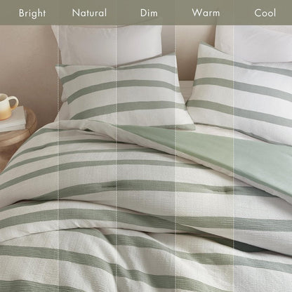 Madison Park Essentials Striped Comforter Set King Size, Yarn-Dyed Reversible Comforter with Minimalist Stripes, Crinkled Texture Bedding Set for All-Season Lightweight Warmth, Merritt Sage Green