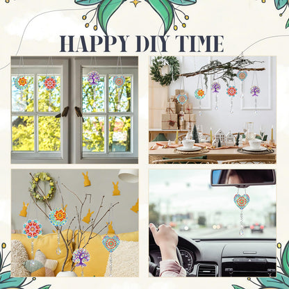 Seenelling 24 Pcs Diamond Painting Suncatcher Bulk Wind Chime Diamond Art Kits DIY Crafts with Crystal Pendant for Summer Spring Adult Window Garden Home Party Gift(Mandala)