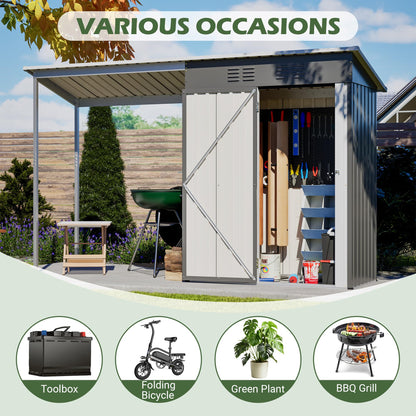 KEIKI Storage Shed 5x3 FT, Small Metal Tool Shed with Gazebo for Outdoor Storage, Galvanized Steel Garden Shed with Lockable Doors for Patio, Backyard, Lawn, Grey