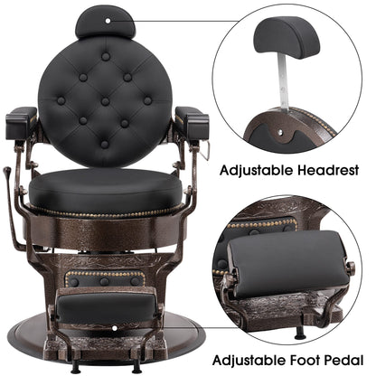BarberPub Vintage Barber Chair Heavy Duty Metal Frame All Purpose Hydraulic Recline Salon Beauty Spa Chair Styling Equipment 9207 (Black)