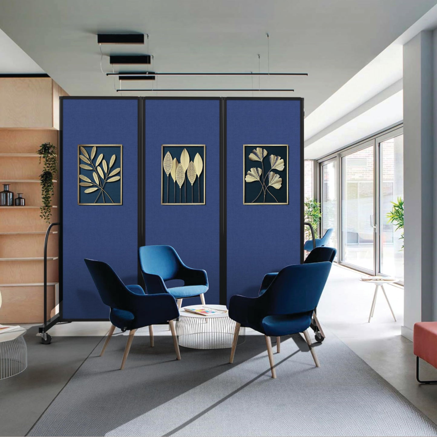 Screenflex Standard Room Divider with Metal Frame, Folding Portable Partition Privacy Walls for Schools and Offices 6'10" Tall x 14'1" Wide Black