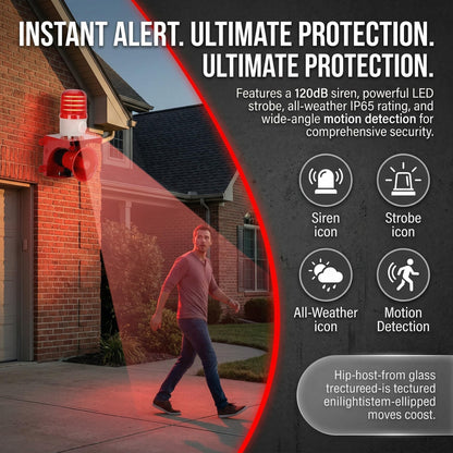 Motion Sensor Alarm with Human Detection, 120dB Loud Siren & LED Strobe for Home Defense, Outdoor Security, Property Protection, AC110V Plug