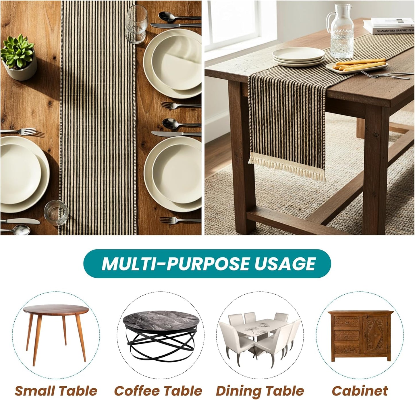 12x55 Inches, (1x4.7 Eco Crave Natural Jute Table Runner Handwoven Brown Boho Burlap Coffee Table Runner, Rustic