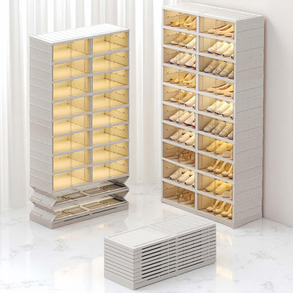 ZENTOBAX 10-Tiers Shoe Rack Organizer with Doors, Foldable Storage Cabinet Holds 40 Pairs, Stackable Plastic Shelf for Closet, Entryway, Living Room, Collapsible Easy Assembly Large