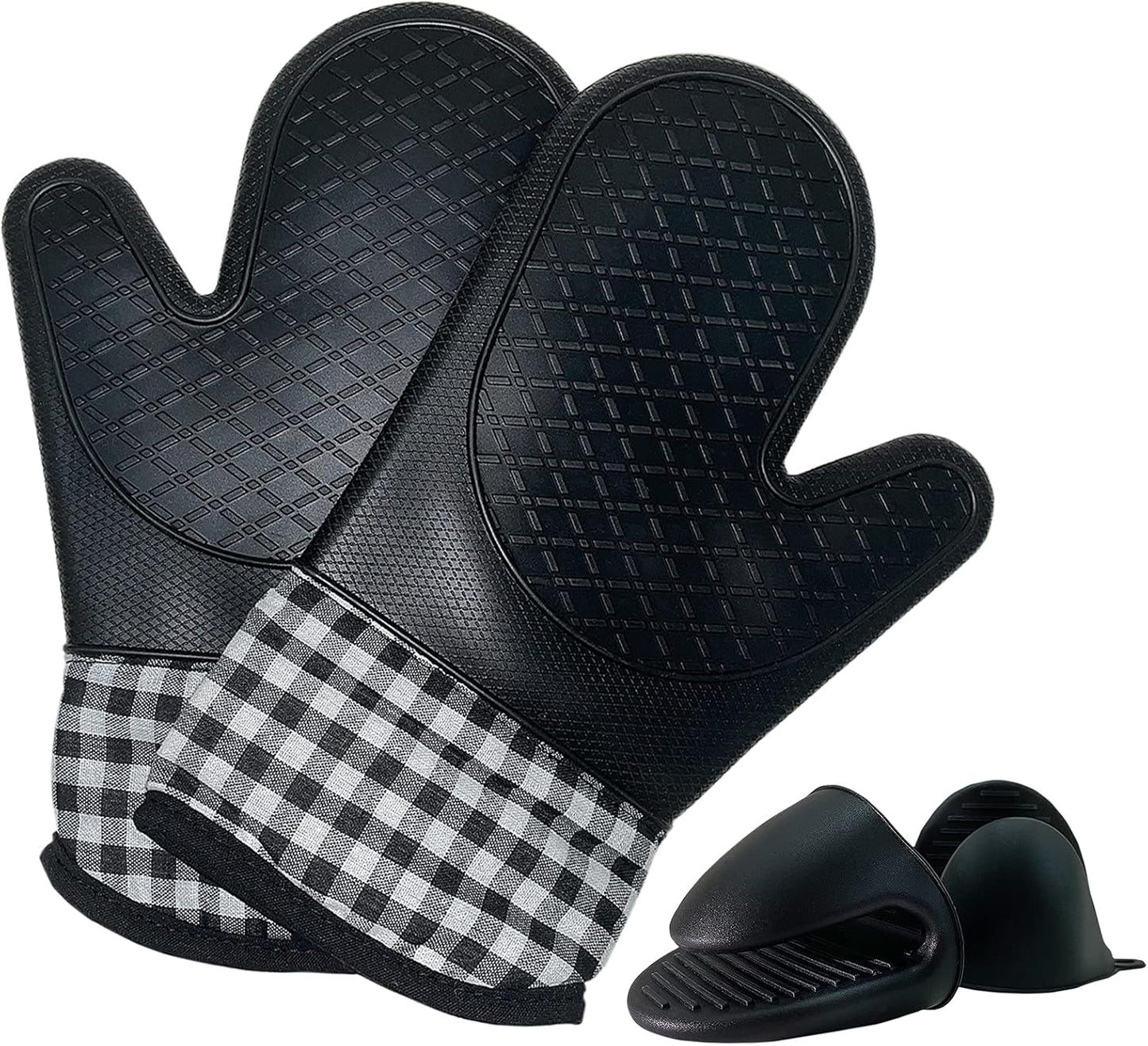 4pcs Set Oven Gloves and Pot Holder Set, Heat-Resistant 500 Degree, Non-Slip Food-Grade Long Oven Gloves