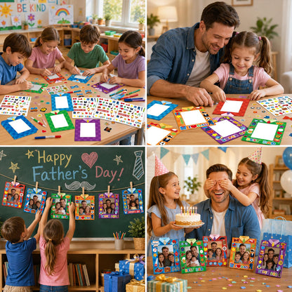 30 Packs Father's Day Picture Frame Craft with Sticker Happy Fathers Day DIY Craft Art Fathers paper photo frame Personalized Gifts for Father Dad Party Decoration Favor Home Classroom Game Activities