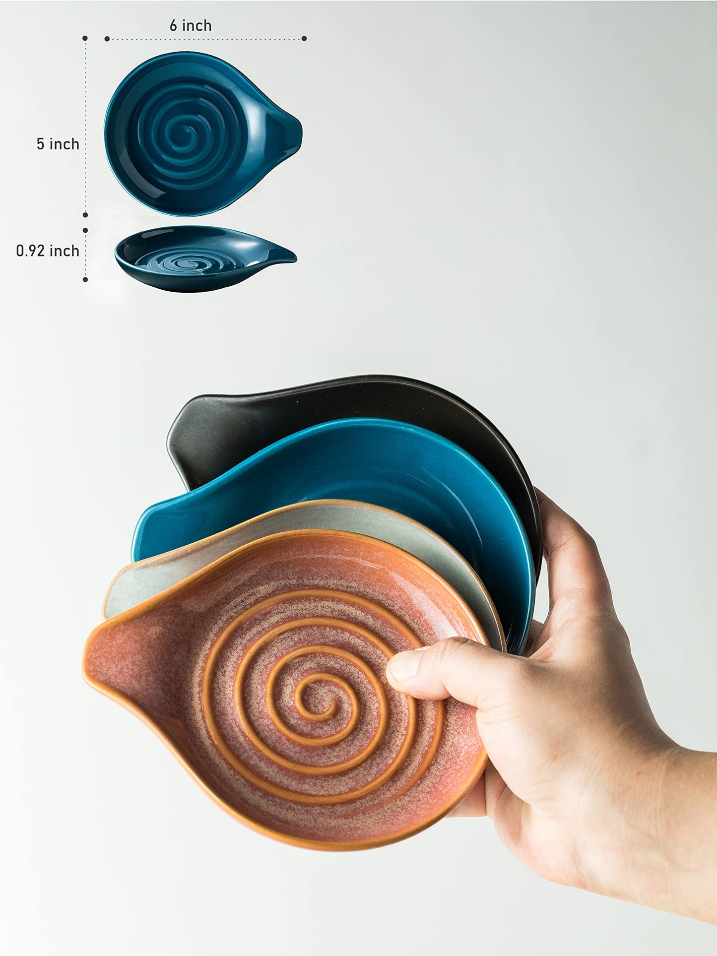 Cormomu Spoon Holder, Ceramic Spoon Rest for Kitchen Counter Farmhouse Cooking, Large Utensil Rest for Spoons, Ladles, Tongs, Spatula, 5 Inches (Blue)
