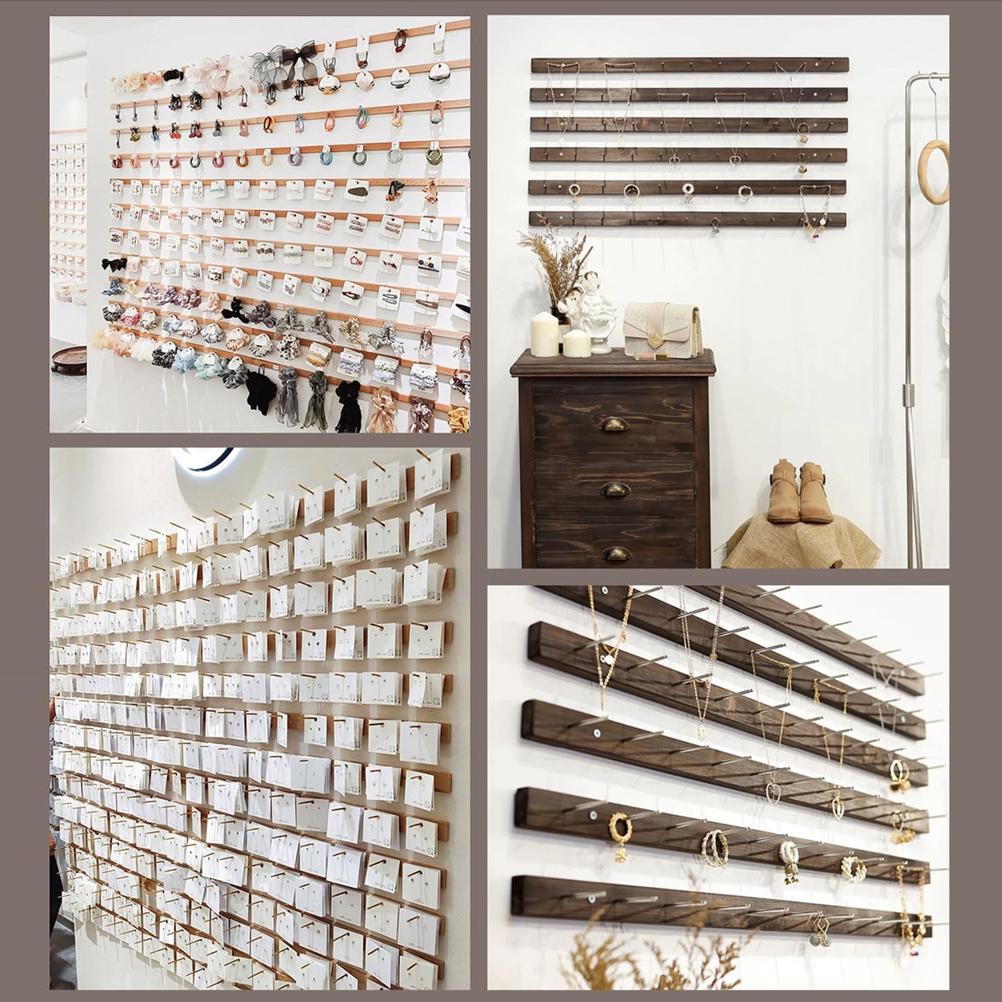 DLYZAYE Jewelry Organizer Wall Mounted, 6-Pack Wooden Necklace Hanger & Bracelet Display Rack, Home & Retail Accessory Storage Solution, Elegant Wall Decor for Jewelry Lovers