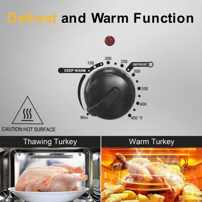 Royalcraft Roaster Oven with Self-Basting Lid, 18qt Electric Roaster with Removable Pan & Rack, Turkey Roaster Oven with Defrost & Warm Function, Stainless Steel, Silver