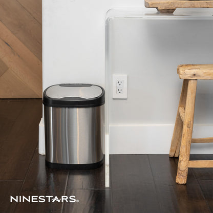 Ninestars Two-Piece Automatic Trash Can Combo Set, 13 Gal (50L) & 3 Gal (12L) Touchless Motion Sensor Garbage Cans with Odor-Sealing Lids, Matching Oval Stainless Steel, Black Trim
