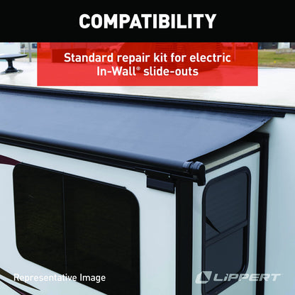 Lippert in-Wall Replacement Triple Rack Repair Kit for RV Slide-Out Systems with Hook Racks, V-Rollers, Retainers, Rivets, Rack Shoes, Wear Pads, Plugs, Sealing Foam, Fixed Side, Clear - 366160