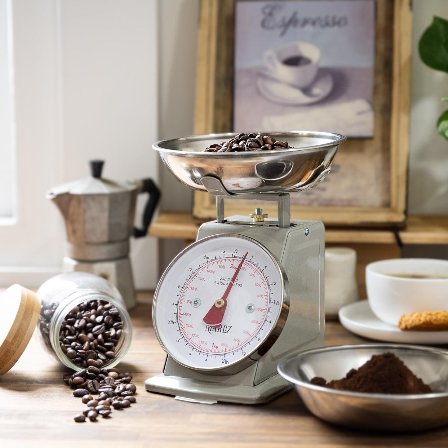 MARLIZ Small Retro Kitchen Scale 4.4Lb/2Kg with 2 Bowls |Mechanical dial Scale| Vintage | Pesa para alimentos| bascula de cocina|Bakers Scale
