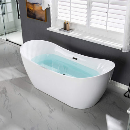 WOODBRIDGE 71" Acrylic Freestanding Bathtub Contemporary Soaking Tub , White Acrylic ( Matte Black Drain/Overflow),B0017 MB Drain &O