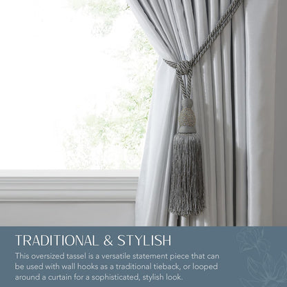 Elrene Home Fashions Julia Rhinestone Tassel Curtain Tieback, 26", Grey