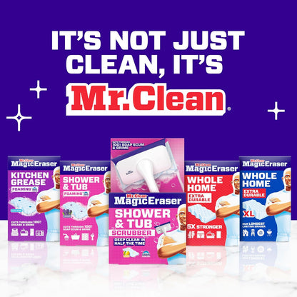 Mr. Clean Magic Eraser Shower & Tub Scrubber - All-in-One Bathroom Cleaner Kit | Lemon Scent, 1 Scrubber & 2 Erasers