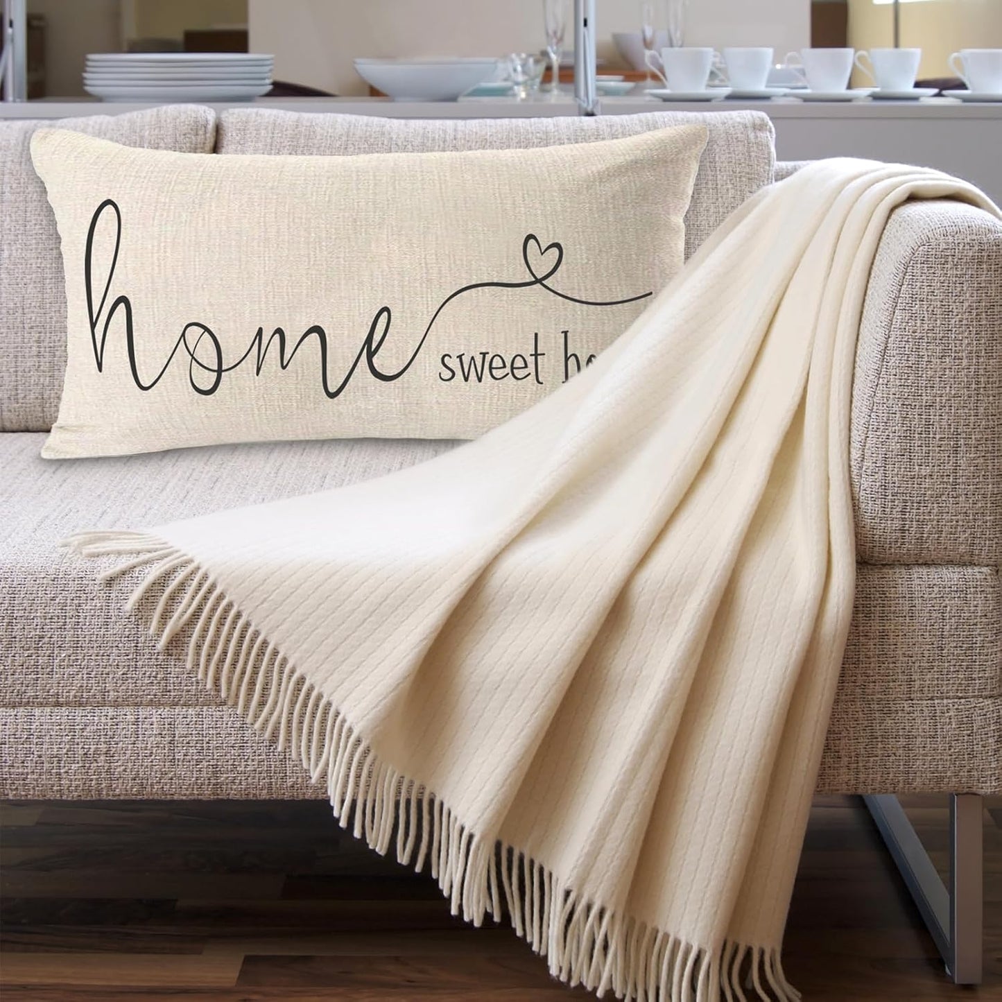 MFGNEH Home Sweet Home Quotes Farmhouse Pillow Covers 12x20 Inch Decorative Lumbar Throw Pillow Case