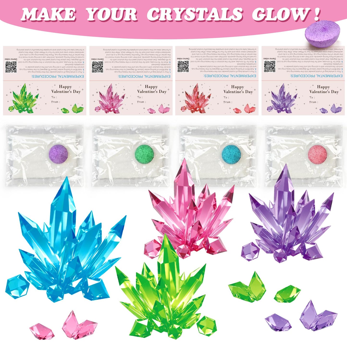 rifamee 24 Pack Valentines Day Gifts for Kids Science Kit Planting Crystal Classroom Exchange School Activities Party Favors for Boys and Girls with Card