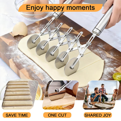 5-Wheel Pastry Cutter & Dough Divider - Adjustable Heavy Duty Stainless Steel Tool for Cinnamon Rolls, Brownies, Lattice, Pasta, Pizza | Achieve Perfect, Even Cuts Every Time