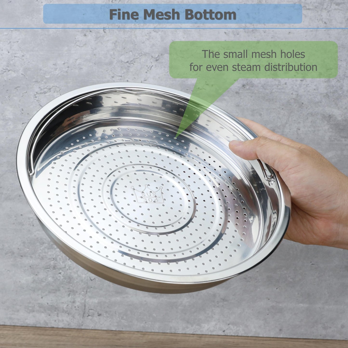 EIKS Stainless Steel Mesh Steamer Basket with Easy Lift Handle for Steaming Vegetables Dumplings Seafood Eggs (8.0" Diameter)