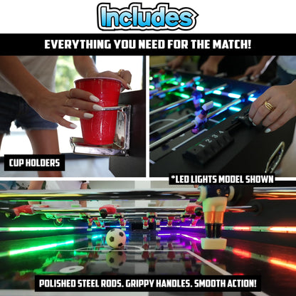 PartyLife 48" Foosball Table w/LED Lights & Folding Steel Legs | Minimal Assembly, Smooth Surface, Very Sturdy - Perfect for Kids and Adults, Game Rooms & Home Arcade!