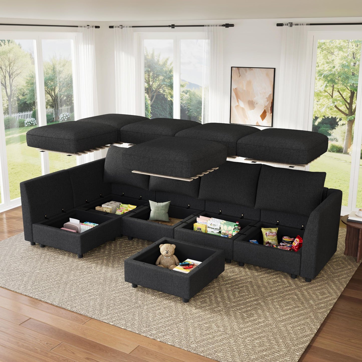 HONBAY Modular Sectional Sofa L Shaped Sectional Couch with Storage, Convertible Couches for Living Room - Linen Grey