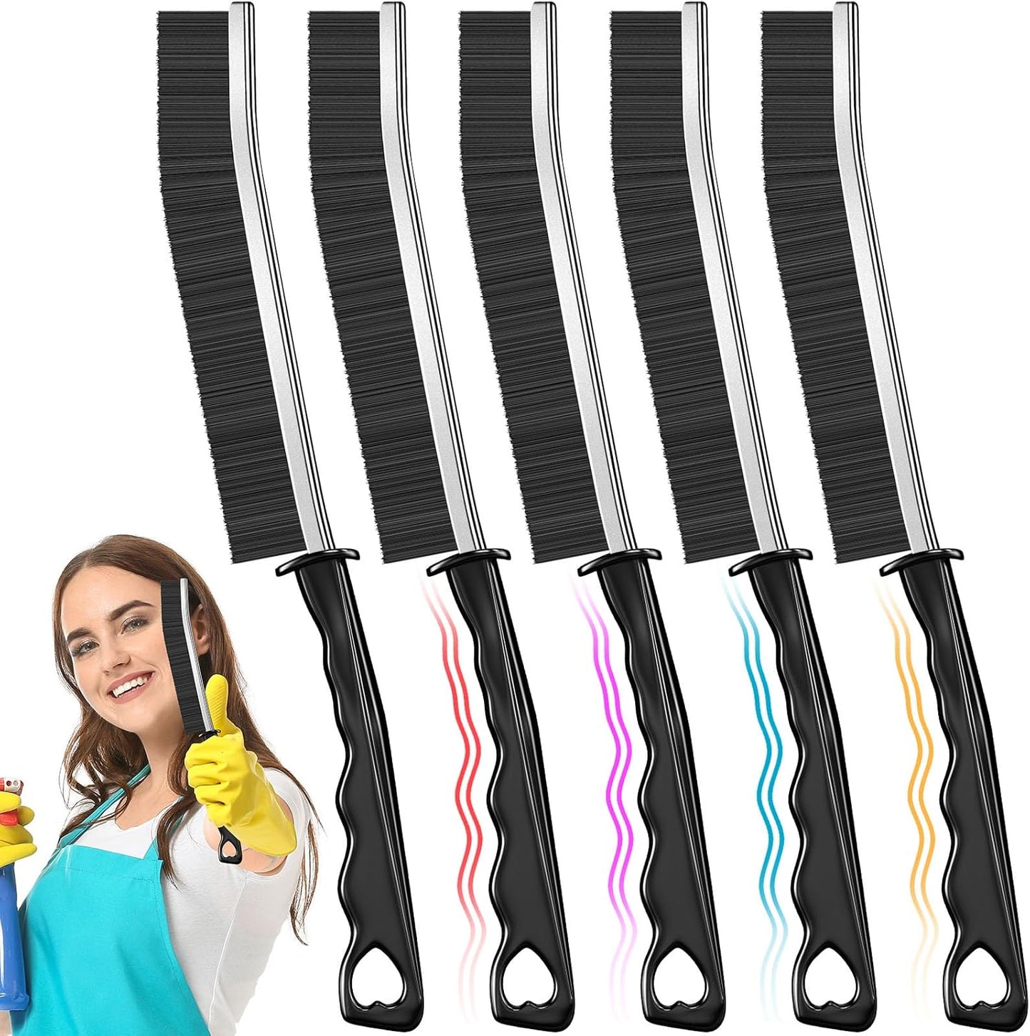 Hard Bristle Crevice Cleaning Brush, Pack of 5, Multifunctional Tools for Bathroom, Shower, Grout, Household Use