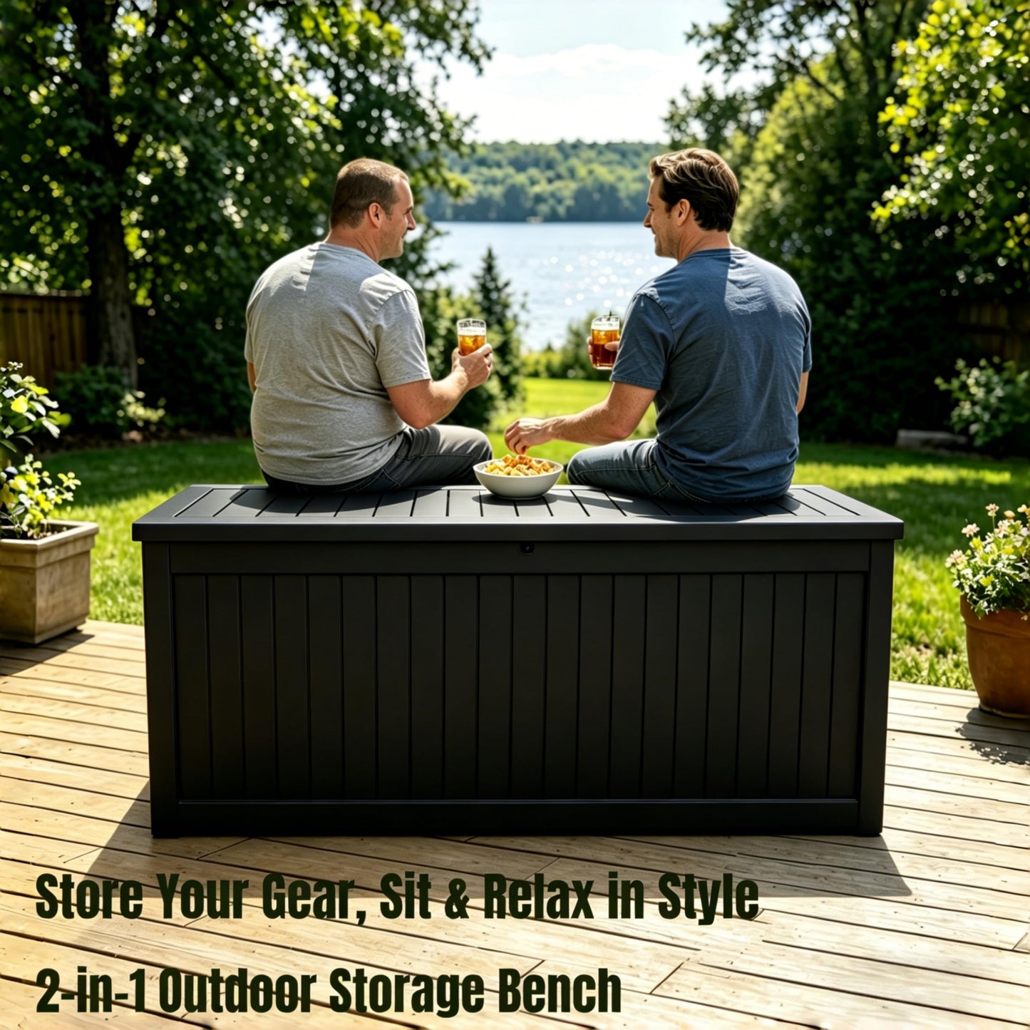 MAKINO 271 Gallon Large Resin Outdoor Storage Box, Waterproof Deck Box, Lockable Deck Container with Reinforced Support, Outdoor Chest for Patio Accessories, Outdoor Cushions, Garden Tools, Black