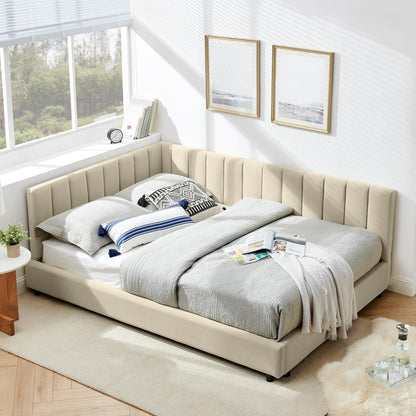 DNYN L-Shaped Velvet Daybed with Backrest and Armrest for Bedroom/Guest Room, Full Size Upholstered Sofabed Frame with Wooden Slats Support, No Box Spring Needed & Easy Assemble