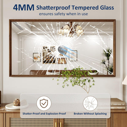 WEER Walnut Framed Mirror for Bathroom, 55x30 Inch Wall Mounted Mirror, Wood Grain Framed Vanity Mirror, Farmhouse Bathroom Mirror, Tempered Glass, Vertically or Horizontally, Anti-Rust