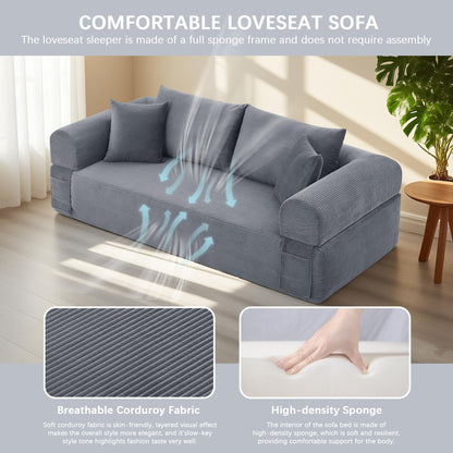 83" Modern Sofa in a Box, No Assembly Oversized 3 Seater 28" Deep Seat Cloud Sofa Bed Couch with 4 Furry Pillows & Corduroy Fabric, Boneless Couch with Side Storage Pockets for Living Room, Dark Grey