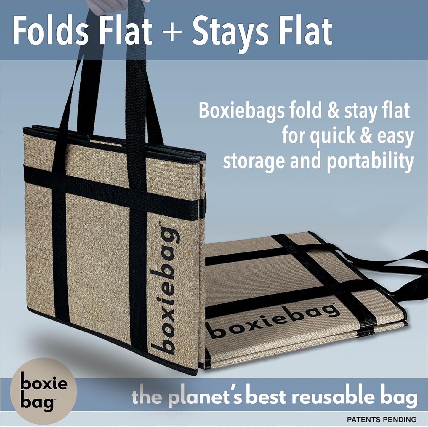 2 Boxiebag Reusable Grocery Bag (Single) Durable Reusable Shopping Bag Box. Insulate, Stand Up, Stay Open, Fold Flat