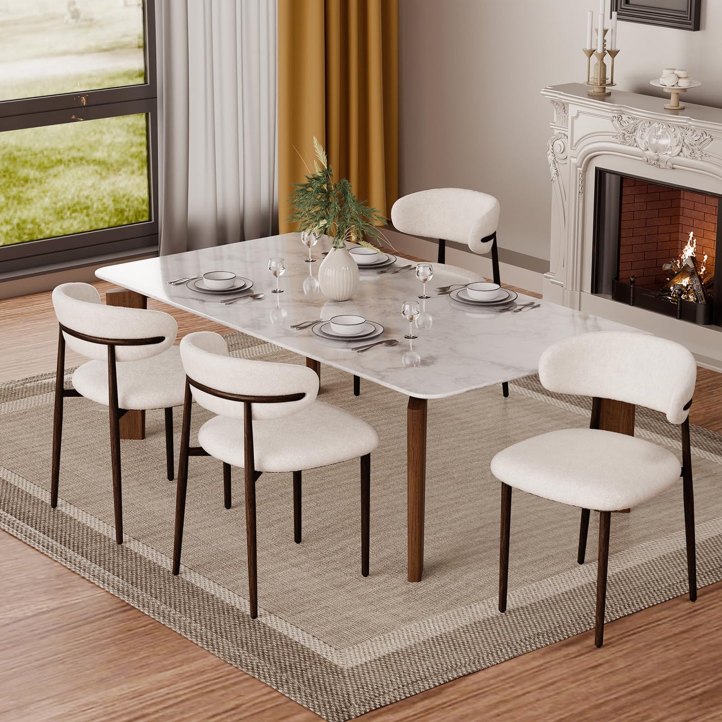 POLE SPACE Morden Dining Chairs Set of 4, Upholstered Fabric Kitchen Side Chairs with Dark Walnut Metal Legs, Indoor Dining Room Chairs for Patio, Dining Room, Backyard Heat Resistant