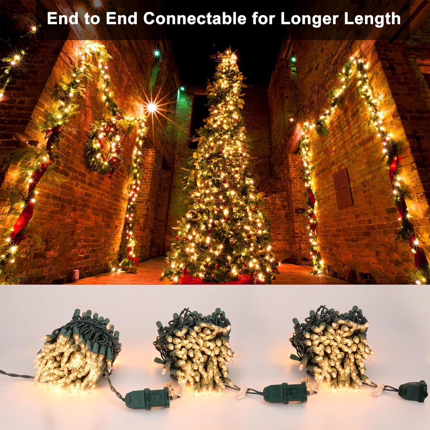 21FT 100 Count Brizled Warm White Clear Christmas Lights Connectable, Mini Incandescent String Lights Plug
