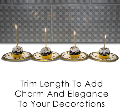 24 Count Tall Thin Metallic Gold Birthday Candles with Holders and Classy Cake Topper for Custom Cake